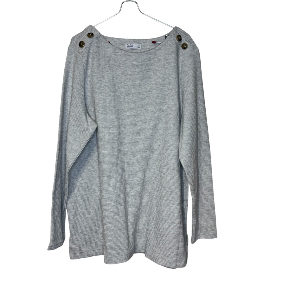 Croft & Barrow Womens Space Dye Boatneck Button Accent Pullover Top Gray XL NWT